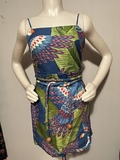 Farm Rio NWT $175 Blue Macaw Linen Mini Dress Size Small S Womens T58