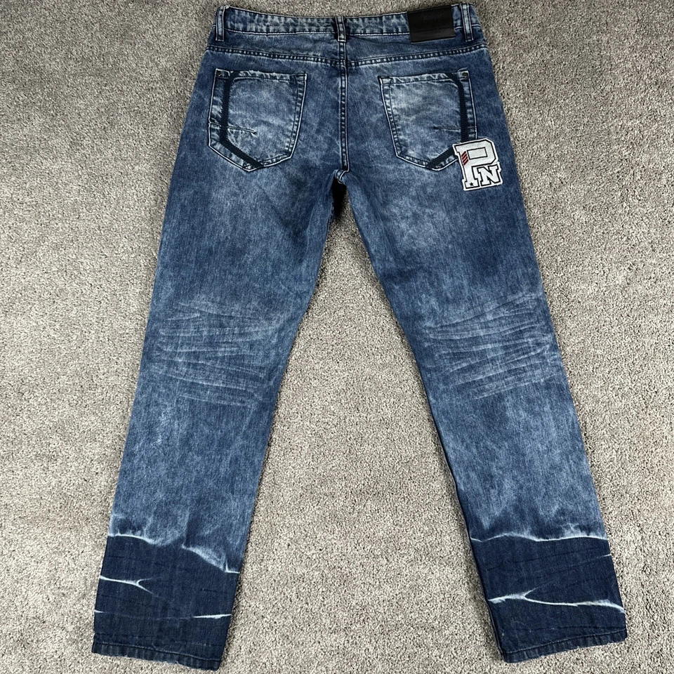 Parish Nation Jeans Mens 34x32 Blue Whiskered Faded Denim Tapered Leg Streetwear - Image 2 of 4