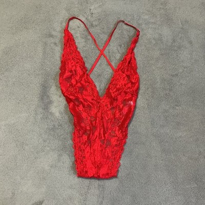 Savage X Fenty Red Lace Teddy Strappy  Do Me  Bodysuit L