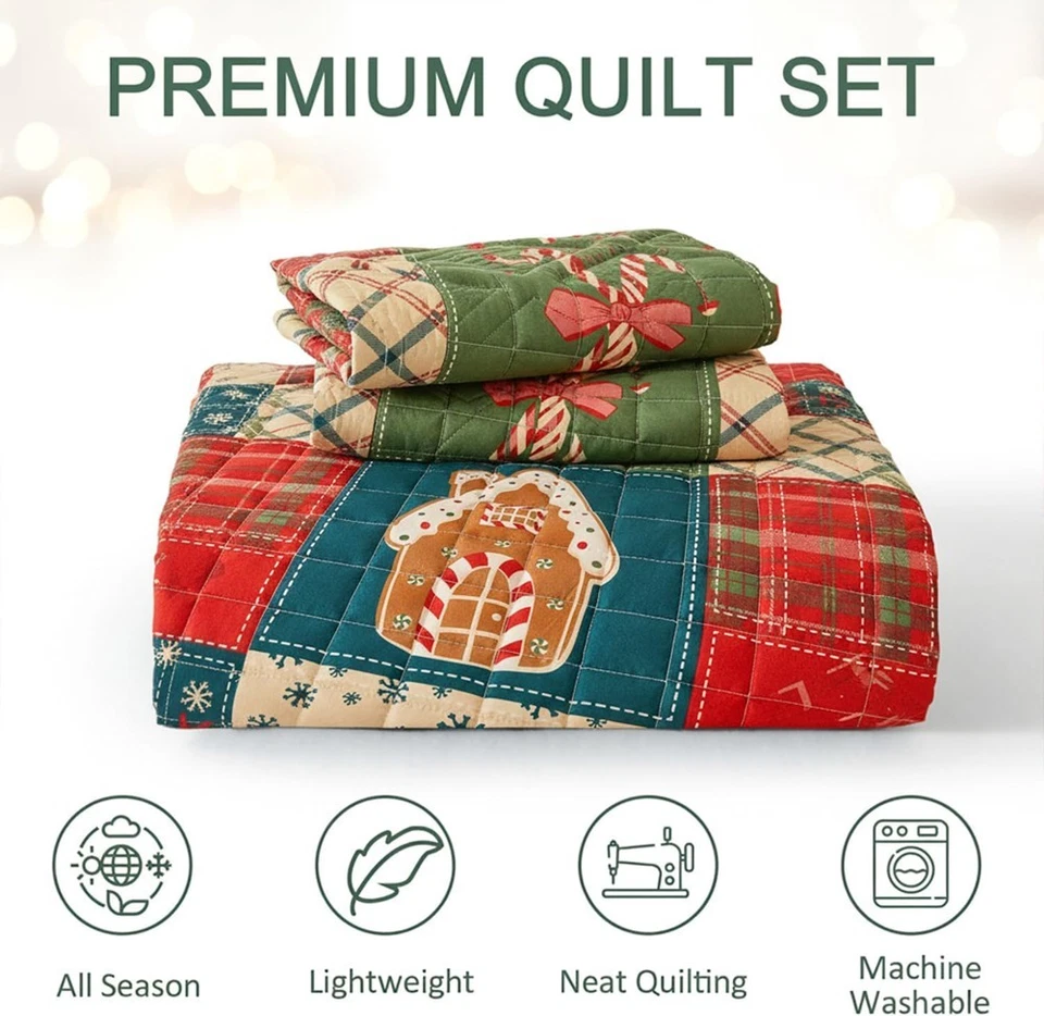 3-Piece Christmas Tree Quilts Set Queen Size Bedding Set Reversible（88"X92"） - Image 2 of 4