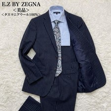 E.Z BY ZEGNA Navy Stripe Suit Set 50 Jacket  48 Pants Tasmania Wool