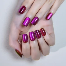 evpct Purple Pink Cat Eye Extra Short Square Press on Nail, Petite Short Squa...