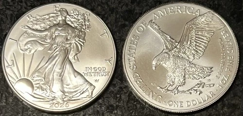 2026 US MINT SILVER EAGLES. LOT OF 2. New Roll.  2 OUNCES TOTAL.  UNC. COND.