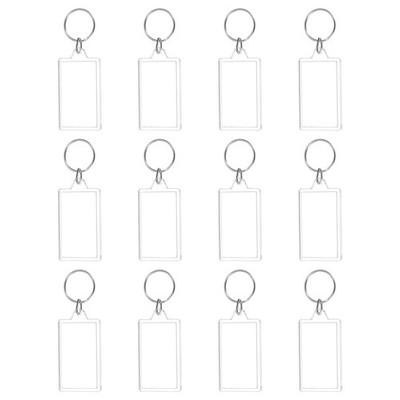 12Pcs Rectangle Clear  Acrylic Photo Frame Keyring for Women and Men