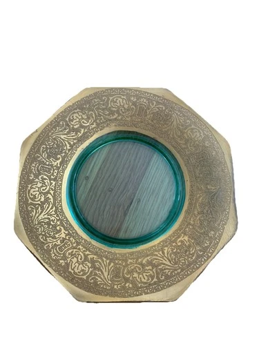 Vintage Uranium Depression Glass Octagonal 7” Plate w/ Heavy Gold Trim