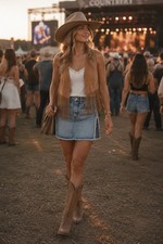 Polo Ralph Lauren Raw Hem Two-tone Denim Mini Skirt Western Boho Y2K Women's 26