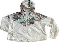 Nike Windbreaker Jacket Women 2X Floral Hooded Lightweight Pink Gray BV0304-100