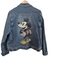 Vintage Mickey Mouse Denim Jacket Women XL 90s Disney Retro Cartoon Button