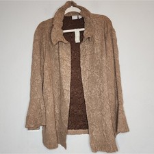 NWT Chico's Size XL Textured Tan Open Front Jacket Flare Cuff Size 3 