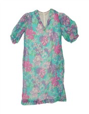 VINTAGE Womens Shift Dress UK 14 Large Turquoise Floral UR06
