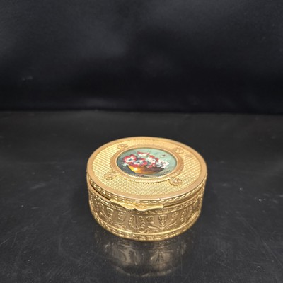 Antique Gold Brass Round Box