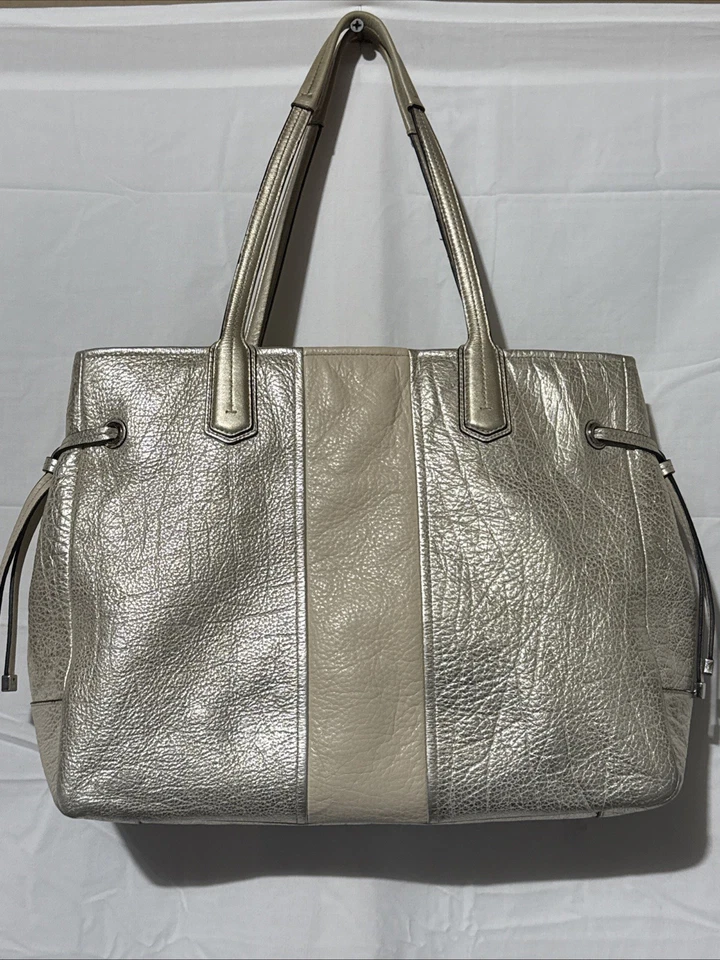 Coach Chelsea Leather Stripe Charlie Carryall Tote Bag Purse Cream Gold - Image 4 of 4