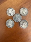 Lot of 5 Washington Quarters 90% Silver
