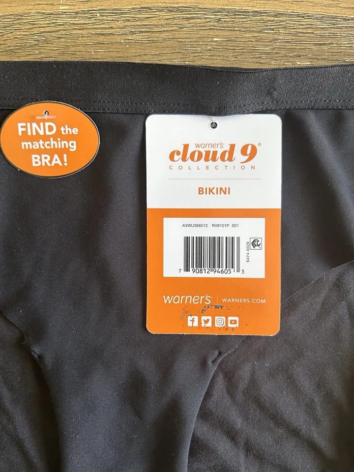 Bragas de bikini sin costuras Warner's Cloud 9 negras talla L/7 que absorben la humedad Foto 2 de 4