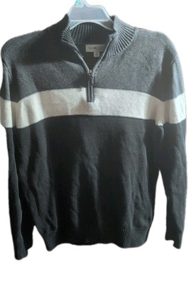 SUN RIVER SWEATER WITH 1/4'' ZIPPER COLORBLOCK SZ M PRELOVED GREY/OFF WHITE/BLACK