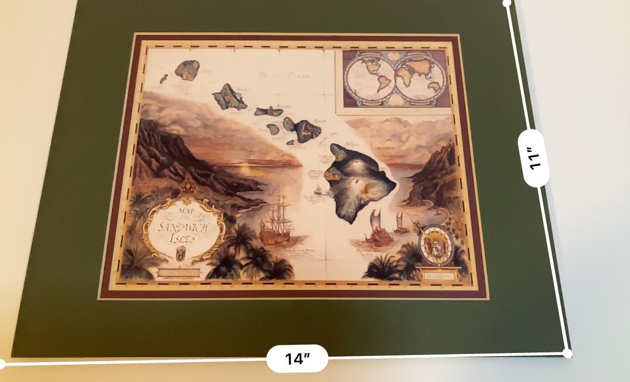 Map of the Sandwich Isles Hawaii 1993 Blaise Domino 11x14 Matted Print Vintage