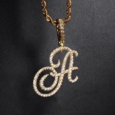 1Ct Round Lab-Created Diamond Initial "A" Letter Pendant 14K Yellow Gold Plated