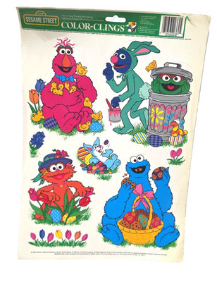 NEW IN PACKAGE  VINTAGE SESAME STREET  KIDS COLOR  STATIC CLINGS 12'' X17''