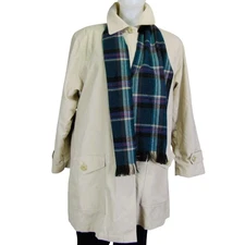 Vintage London Fog Trench Coat Plaid Lined w/ Scarf Women’s 8 Beige