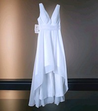 NEW Chiffon High-Low Empire Silhouette Lace-up Dress Women's Sz 6 White Wedding 