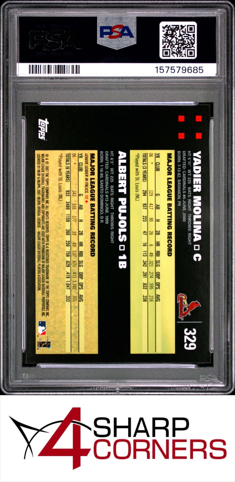 2007 TOPPS #329 YADIER MOLINA-ALBERT PUJOLS PSA 9 view 2