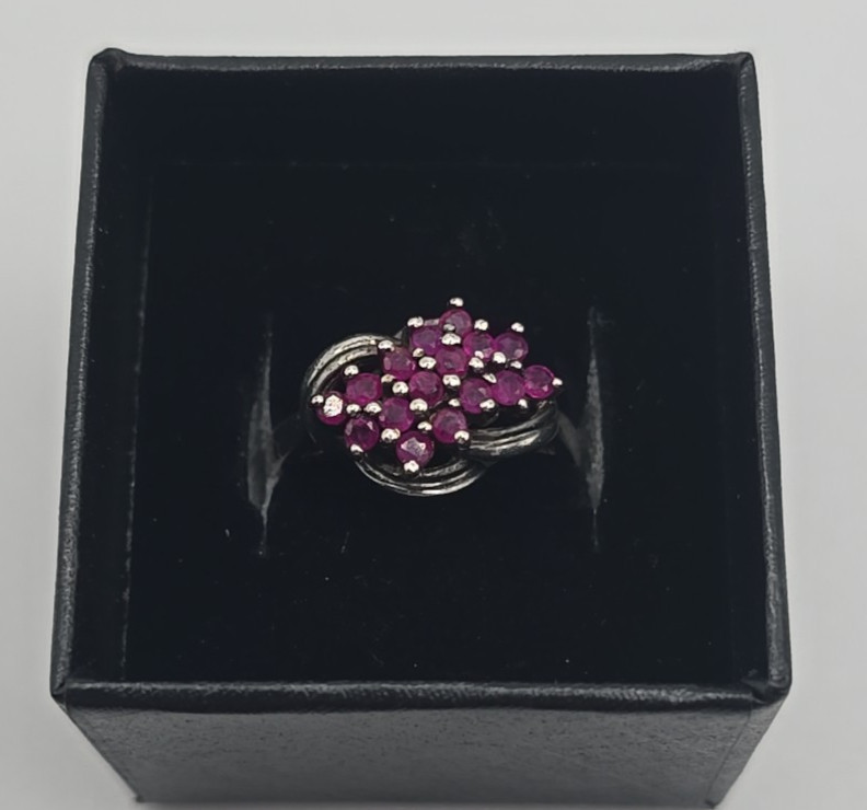 Vintage CT Signed STERLING SILVER Ruby Cluster Ri… - image 22