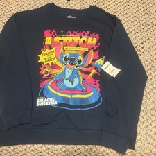 Disney Stitch Womans Size M 8-10 Sweatshirt Dk Blue Nwt