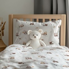 Construction Vehicles Cot , Cot Bed Bedding Beige, 100% Cotton ,Tractors & Truck