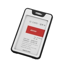 Durable Black Meeting ID Badge Card Holder Slim Hard Card Cover Case w/ Lanyard