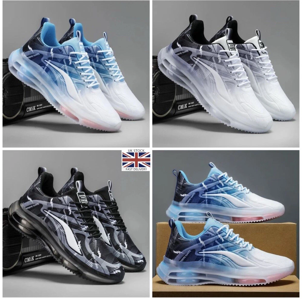 MENS AIR SHOCK ABSORBING RUNNING TRAINERS - CASUAL GYM WALKING SPORTS SHOES SIZE
