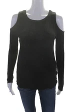 Splendid Womens Black Crew Neck Cold Shoulder Long Sleeve Blouse Top Size S