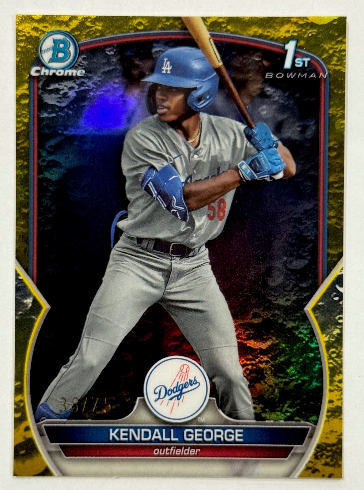 2023 Bowman Draft Kendall George 1st Chrome Yellow Lunar Crater Refractor /75