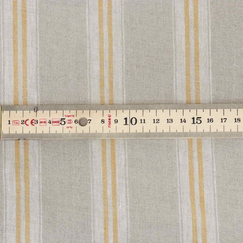 Oslo Stripe Fabric Saffron Yellow | 100% Linen | Vintage Style Curtains Cushions - Picture 5 of 6