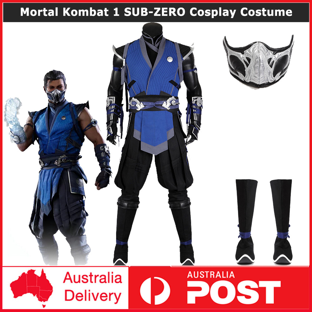 Mortal Kombat SUB-ZERO Cosplay Deluxe Costume Full Set Outfits+Mask  Halloween