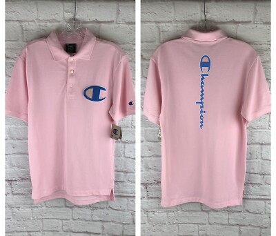 New Champion Big C Terry Cloth Patch Script Logo Pink Polo Size Men's XS