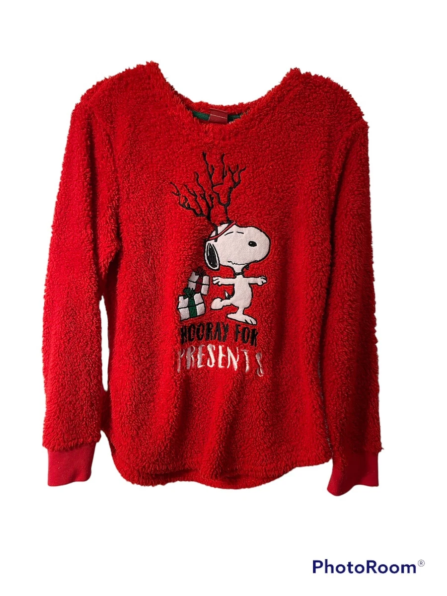 Christmas Peanuts Snoopy Red Fleece Sweater/Lounge Top Med-Hooray For  Presents