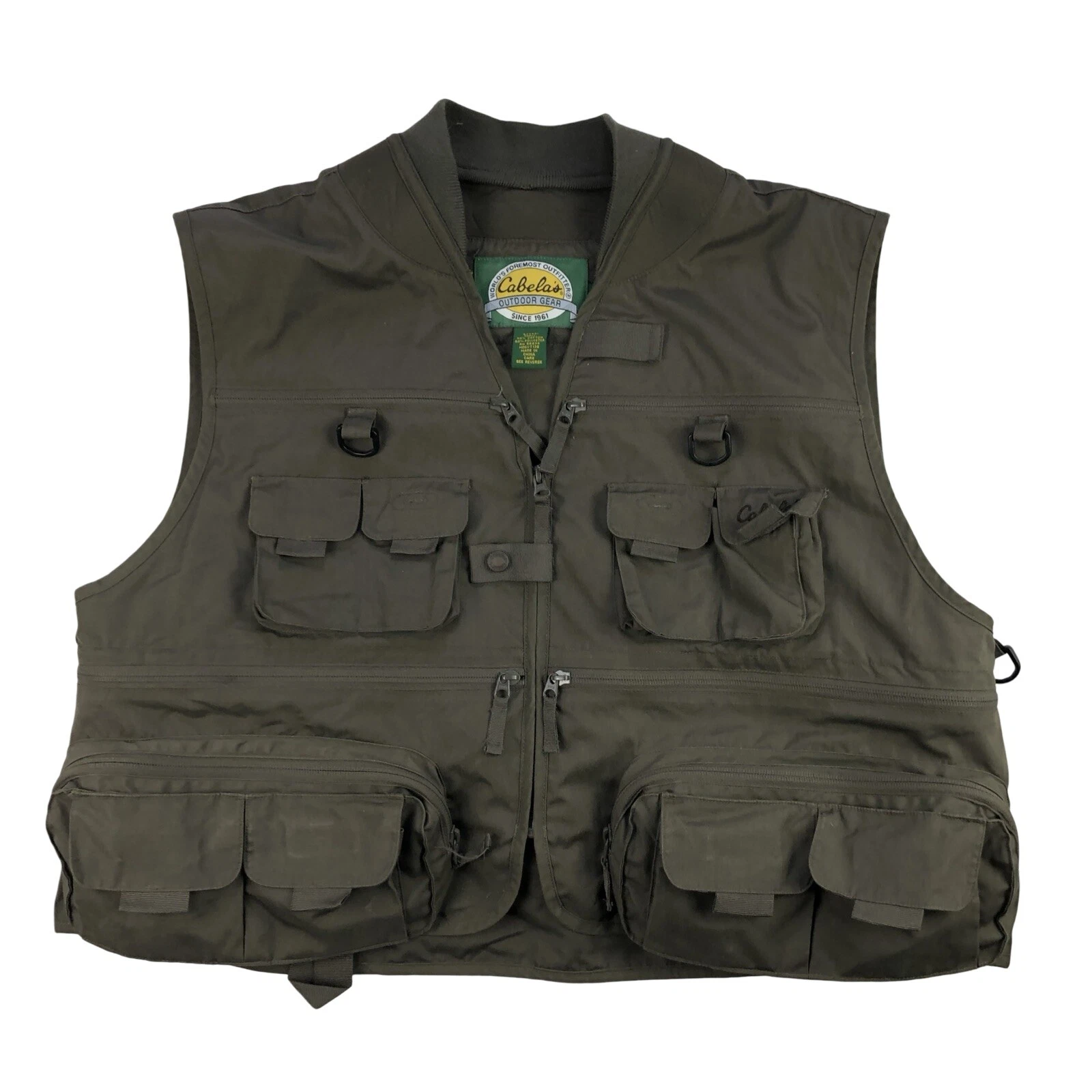 Cabelas Mens XL Khaki Neoprene Tactical Fly Fishing Vest