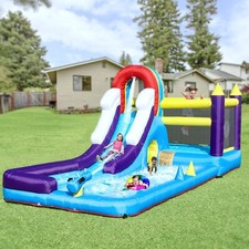 Giant Kids Inflatable Long Water Slides Bounce House Splash Big Pool 480W Blower