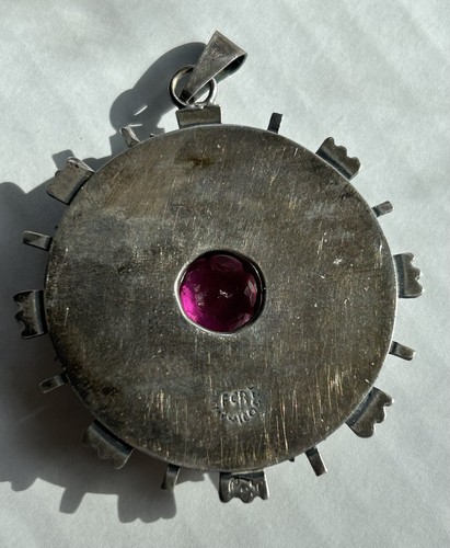 MEXICAN STERLING PENDANT W SYNTHETIC SAPPHIRE VINTAGE SIGNED - Picture 13 of 14