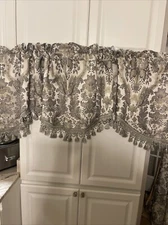 JC Penney Chris Madden Xwide Scalloped Valance Silver  78"x 24 Tassel Beads