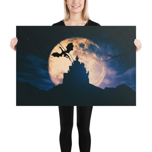 Castle with Dragon Full Moon Museum quality Poster; Fantasy print; Haunted - Picture 1 of 10
