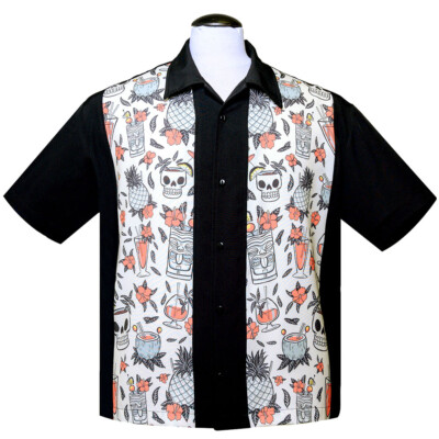 Steady Clothing Rockabilly Vintage Bowling Shirt Hemd - Rum Tiki Schädel Tropic