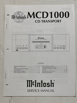 McIntosh MCD1000 Original Service Manual Free Shipping