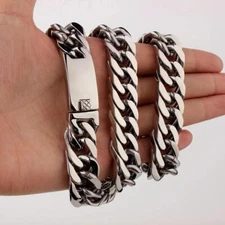 15mm/17mm 316L Stainless Steel Curb Cuban Link Chain Necklace for Men 7-40inch