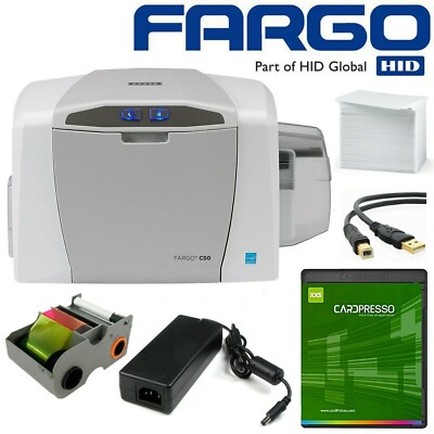 Fargo C50 ID Card Thermal Printer w/ Software Ribbon and Supplies