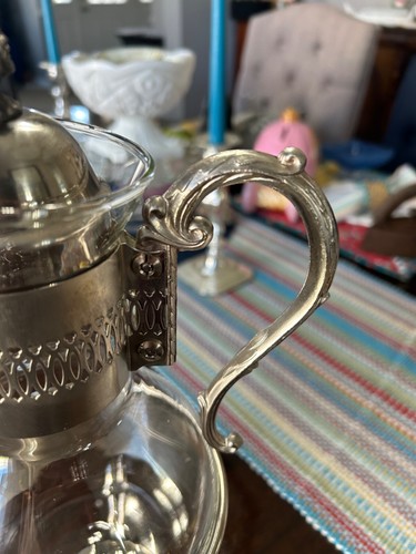Scaldacandele caraffa caffè vintage Corning metà secolo placcato argento e vetro - Foto 5 di 8