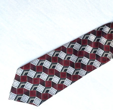Pierre Cardin Men’s Silk Tie Red Gray Black Geometric Necktie Made in USA