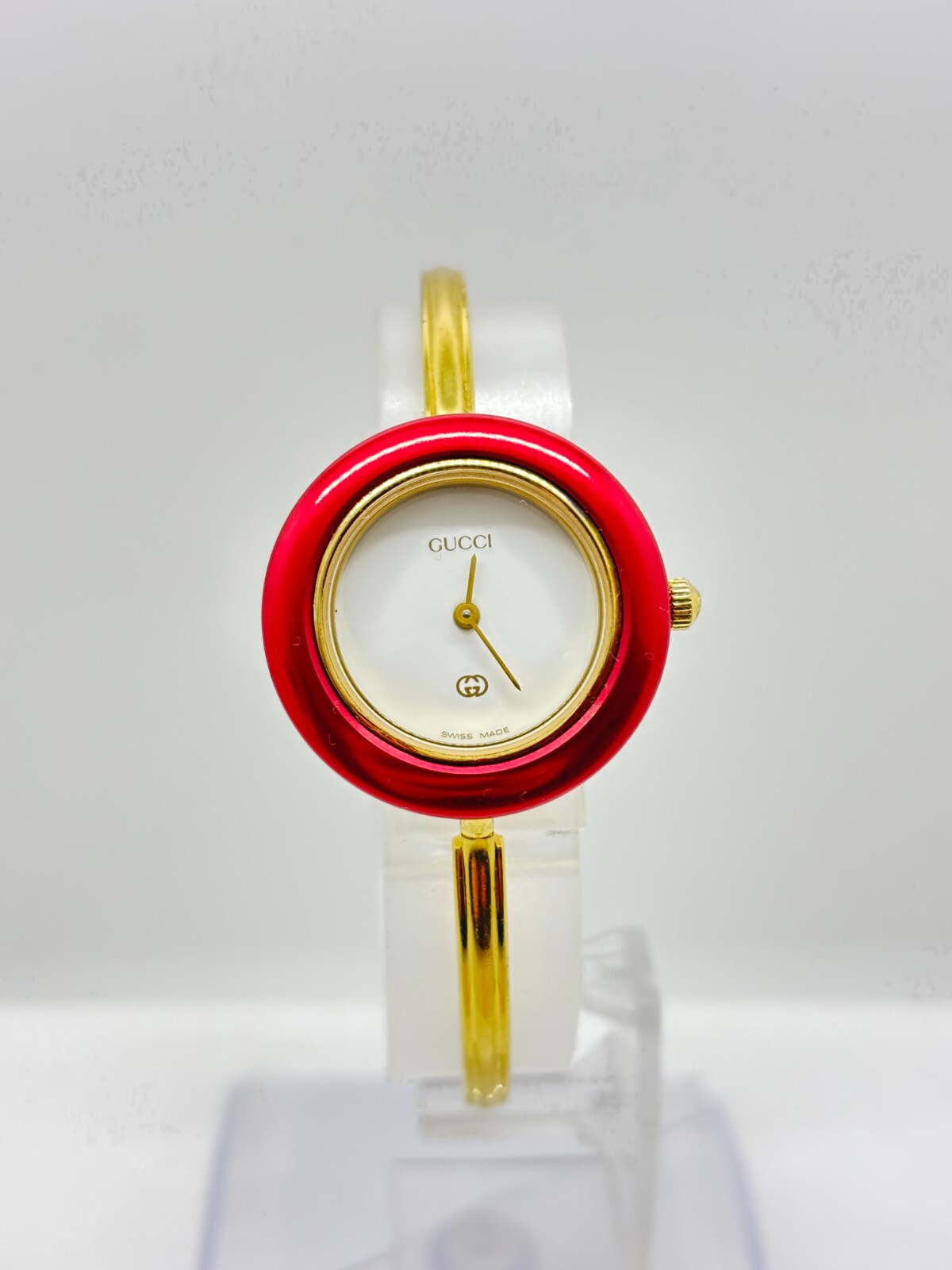 Near Mint GUCCI 1Change Bezel 1100-L Watch White Red Working Fast Shipping