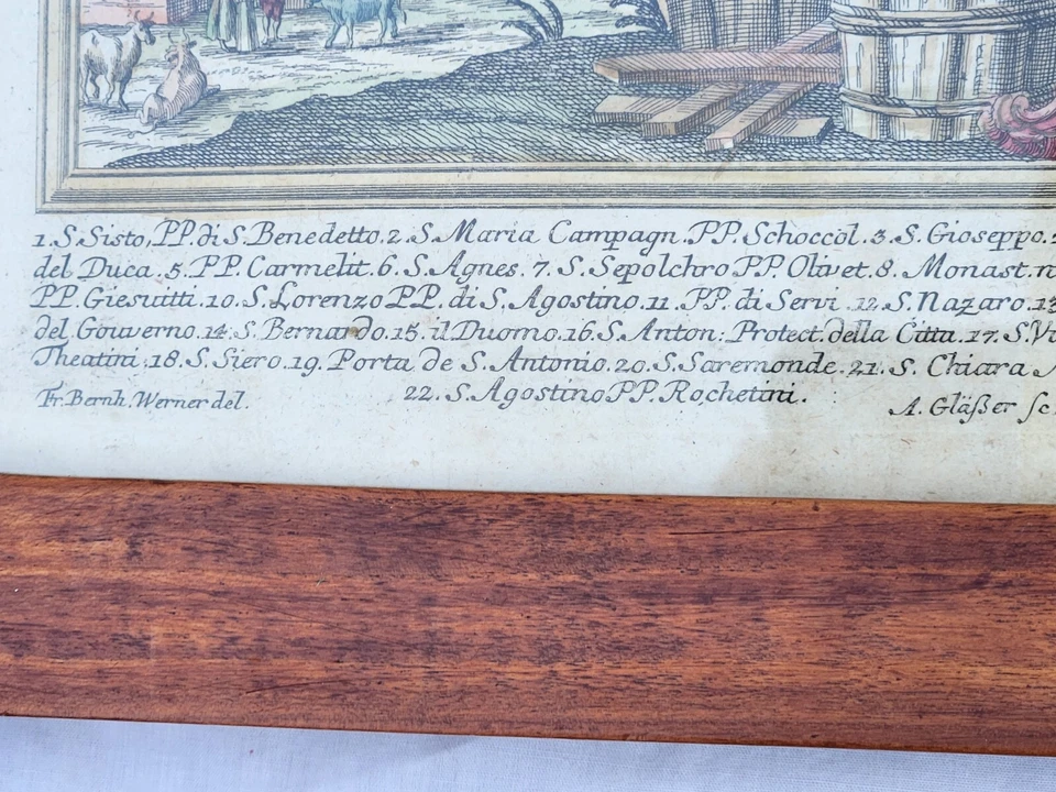 Antique Placenza Italy Map Copper Engraving 18th Century HandColored Engelbrecht - Image 3 of 4