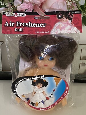 Vintage Fibre Craft Brunette Blue Air Freshener Doll Body Crochet Pattern NIB